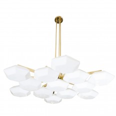 Brass ceiling fixture with white hexagonal shades